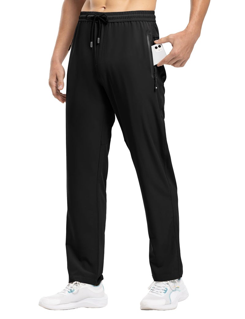 Rdruko Men's Casual Pants Lightweight Quick Dry Hiking Workout Running Sports Sweat Pants with Pockets(Black, US M) - Image 4